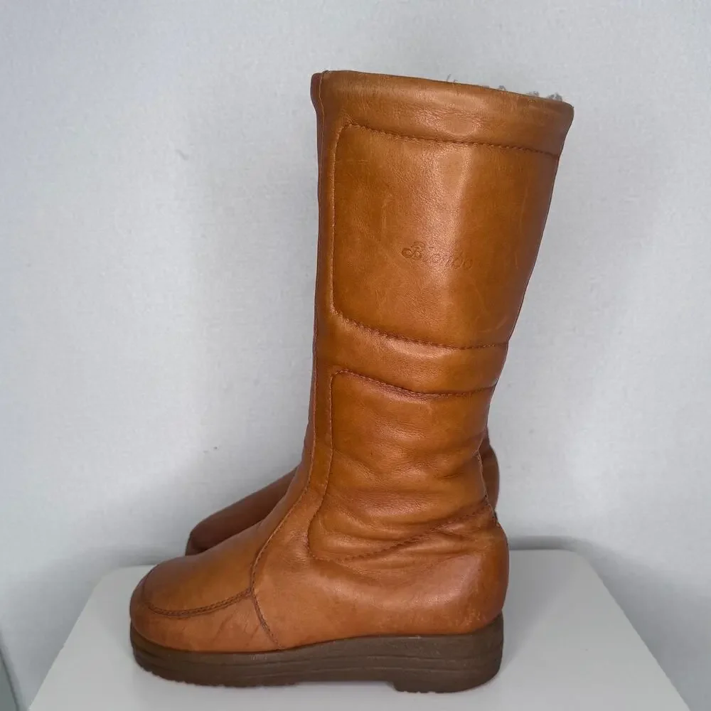 Vintage 1980s Blondo Canada Cognac Fleece Lined Leather Winter Boots Sz 7